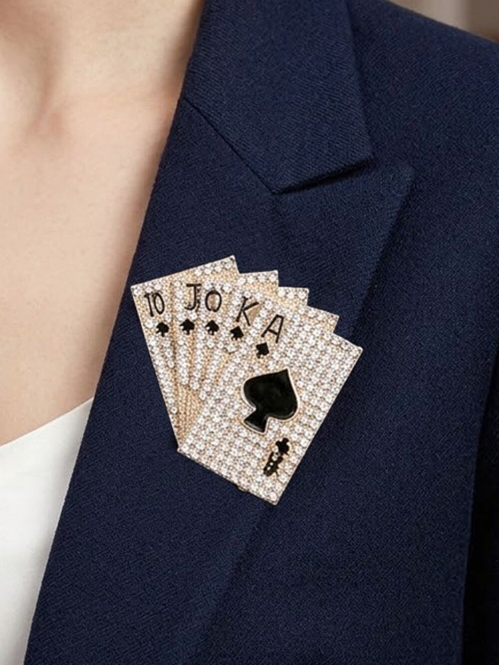 She Holds The Cards CZ Stone Sparkle Gold Platinum Plated Pin Brooch NEW Design